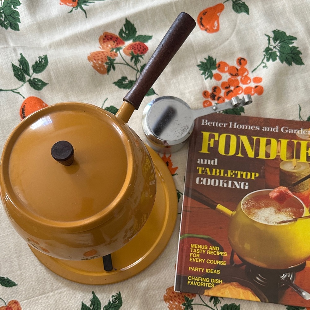 Vintage Yellow Fondue Set